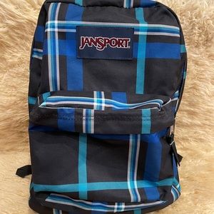 Jansport Backpack Black and Blue Plaid Design